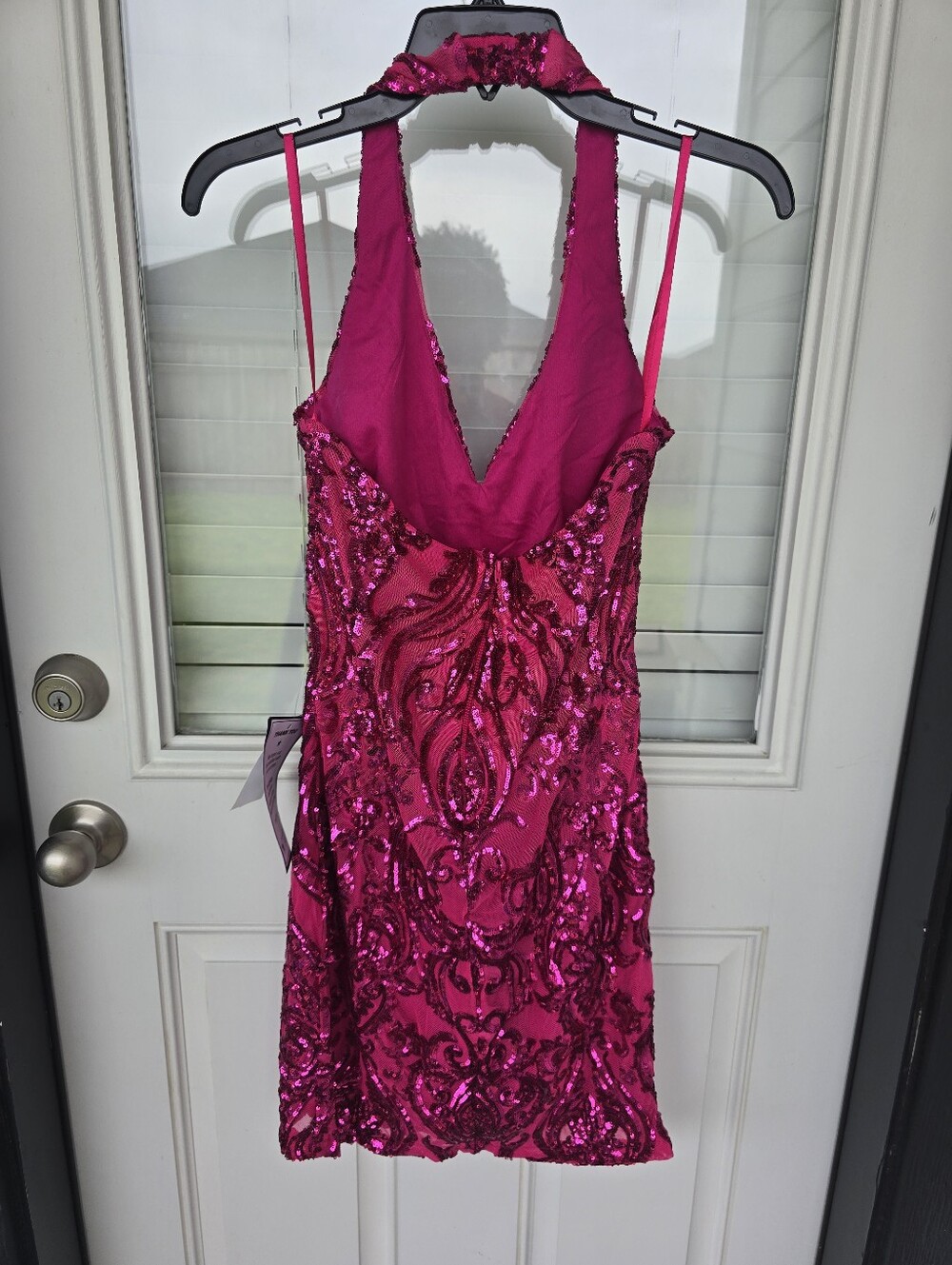 B Darlin Hot Pink Sequin Bodycon Dress Sz 11 Halter Neck Party Club Homecoming - Picture 10 of 11